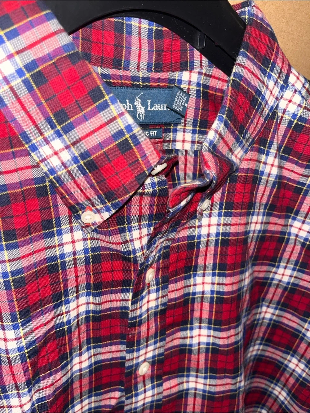Polo Ralph Lauren Men’s Red White & Blue Plaid XXL Classic Fit B/F Shirt Mint